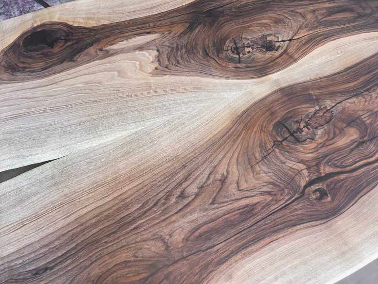 Europäischer Nussbaum geölt Baumkante natürliche Baumkante Massivholztisch Maserung Balken Epoxidharz Unikat